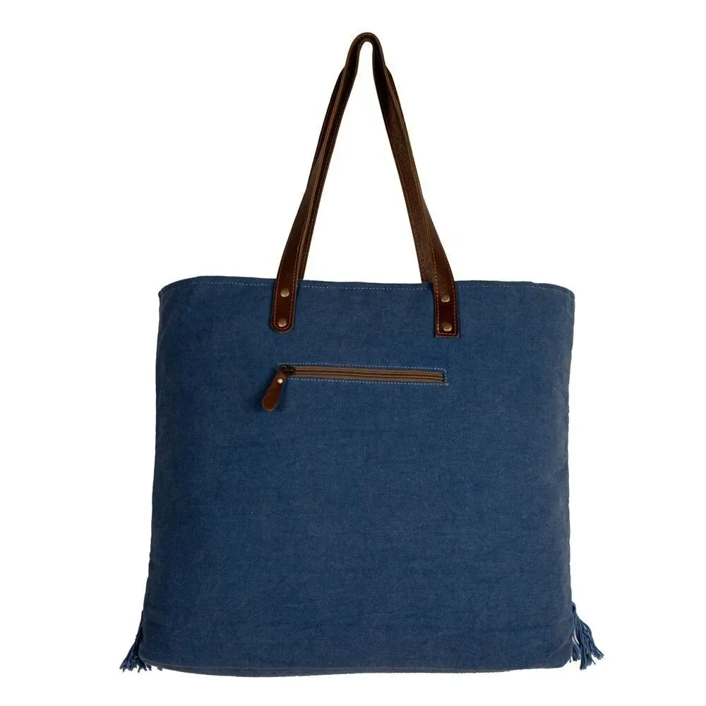 Myra Bag Handmade Ember Tote Bag Upcycled Canvas & Cowhide Leather